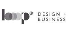 Loop design business logo with overlapping circular shapes forming the word 'loop' and text 'DESIGN + BUSINESS' to the right.