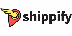 Shippify logo featuring a stylized red map pin with yellow wings to the left of the black text 'shippify'.