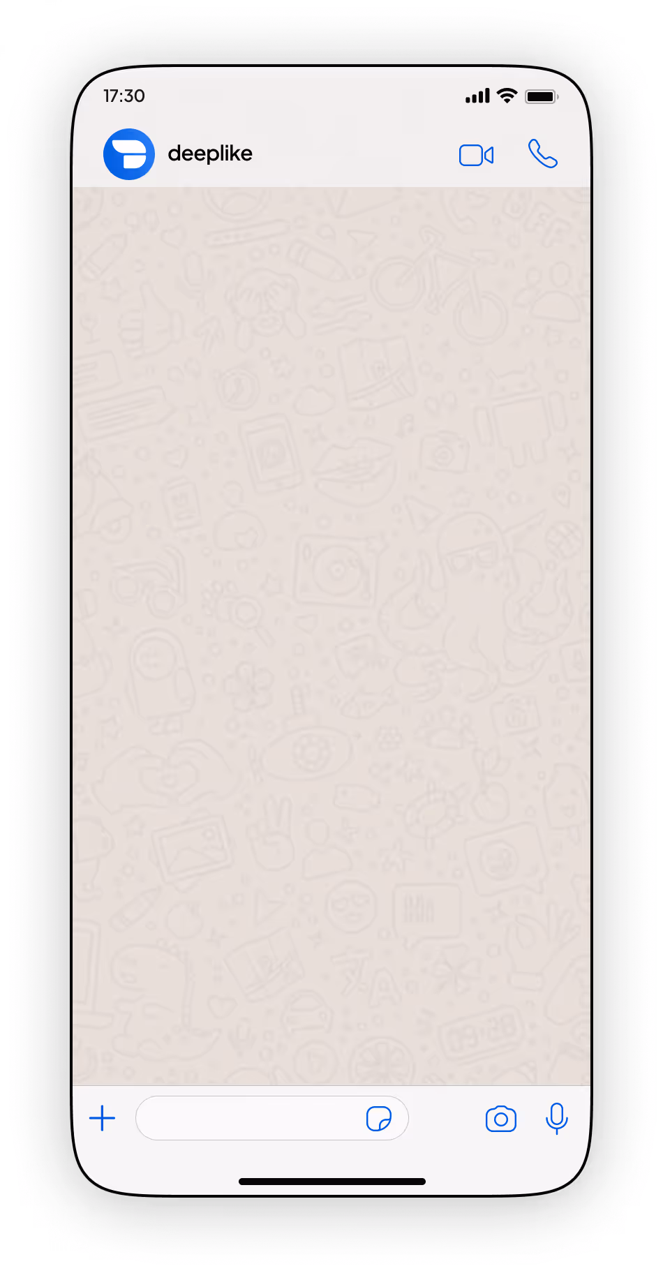 Darstellung eines leeren WhatsApp Chatverlaufs, beispielhaft mit der Firma deeplike GmbH