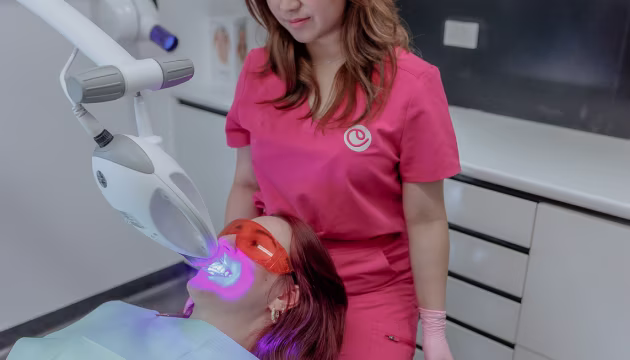 Patient having Philips Zoom! in-chair teeth whitening at Cheeky Five Dock