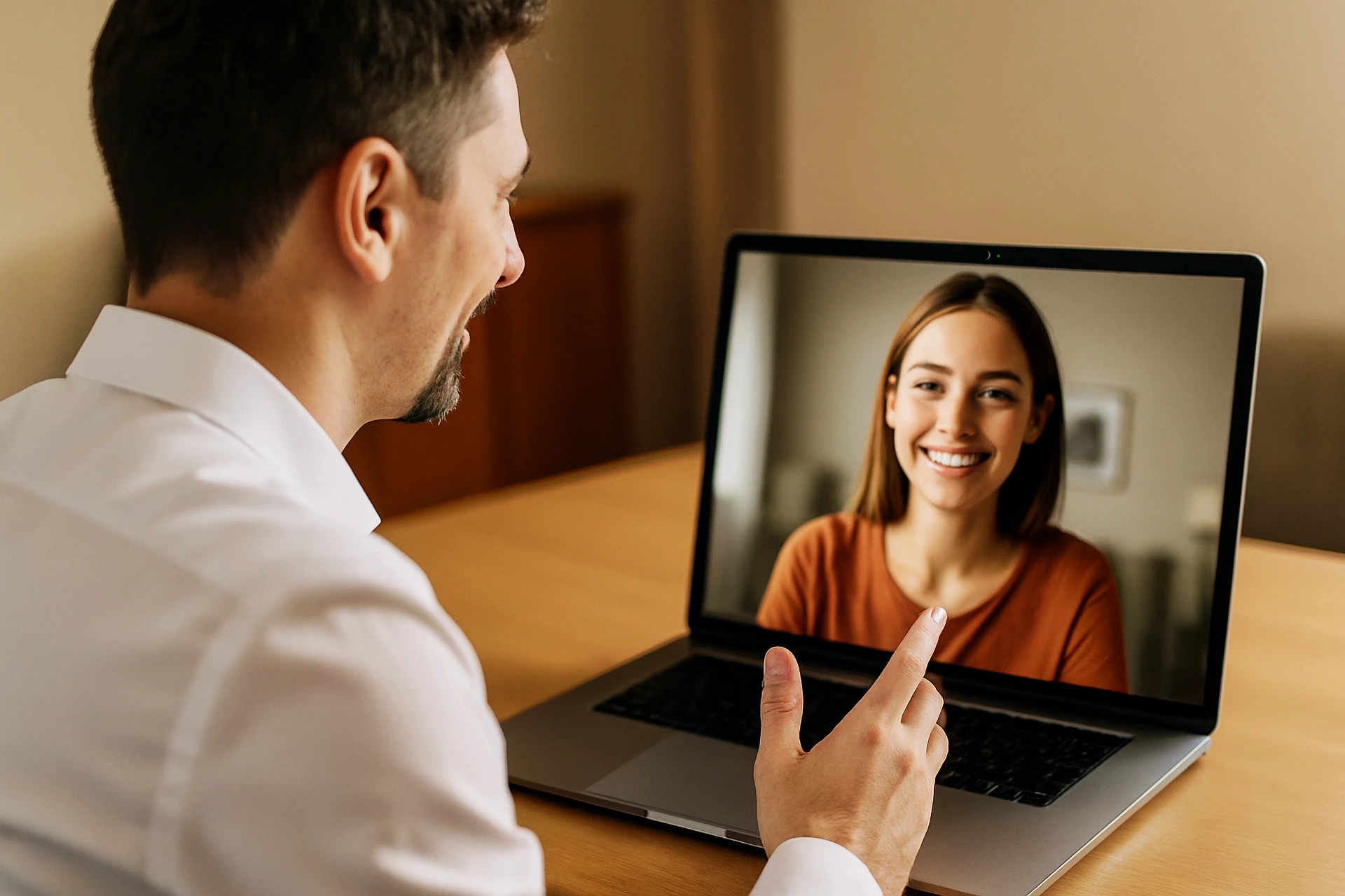 Yannick Soler qui donne à un cours à une élève en visio sur son ordinateur portable