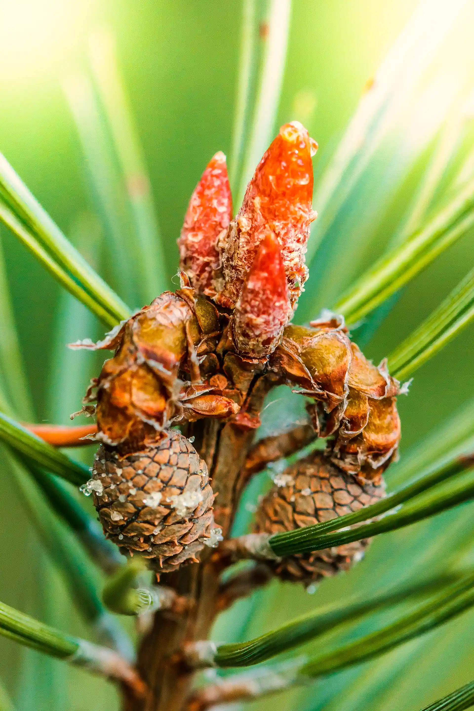 Détail de pommes de pin en train de pousser en photo macro