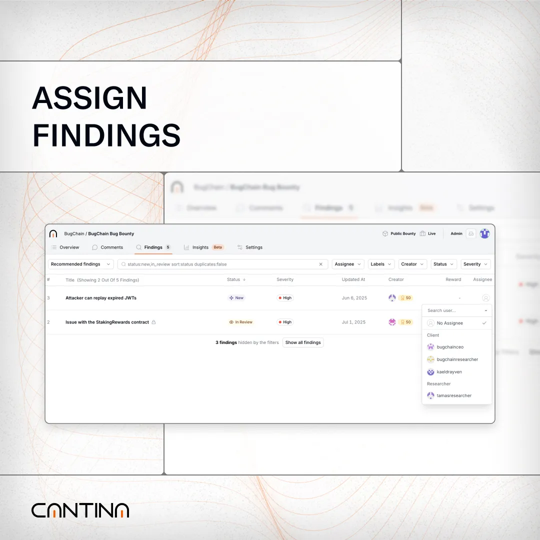 Assign findings with ease, on Cantina Code