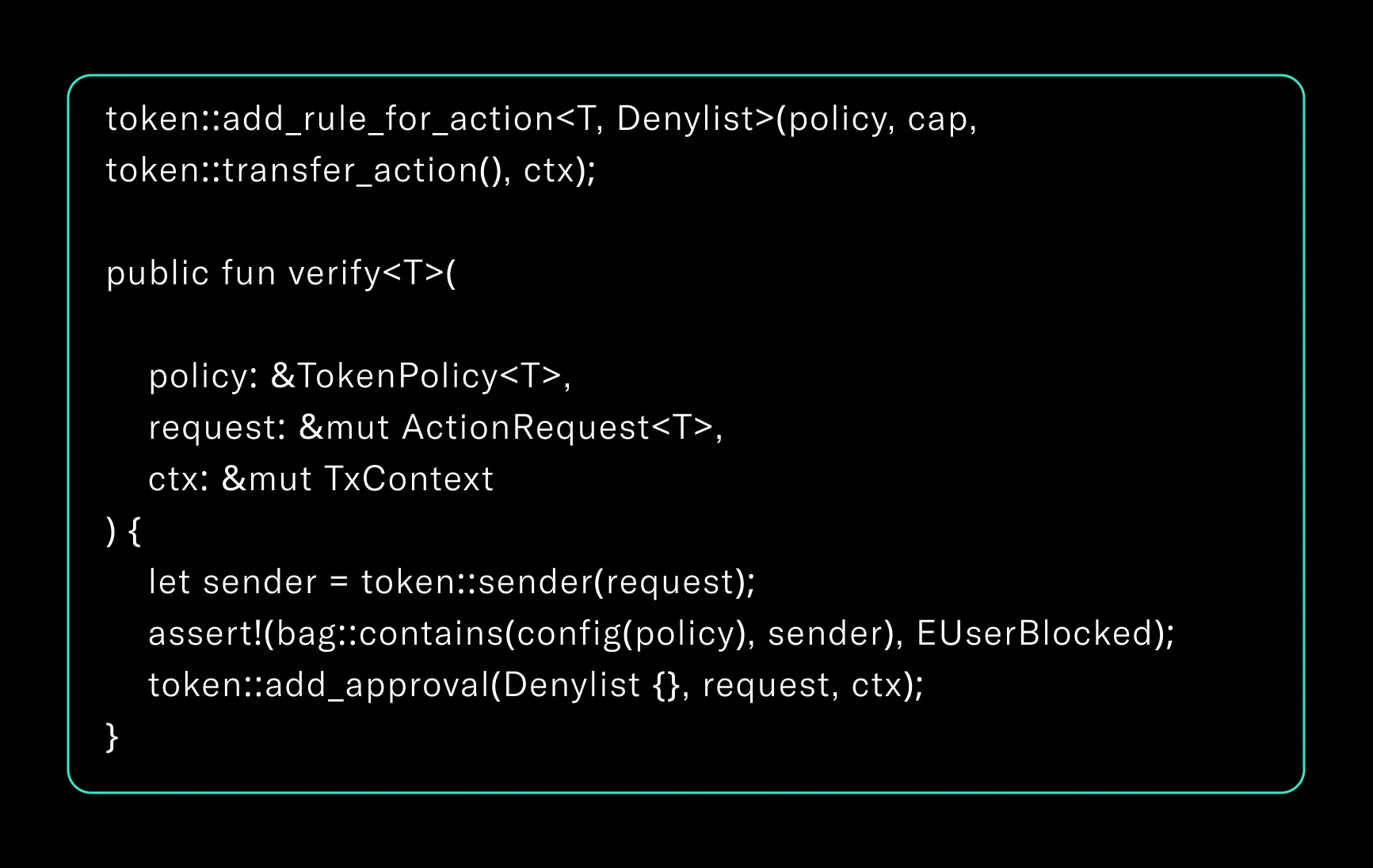 Example of a programmable transfer rule attached to a TokenPolicy in Sui.