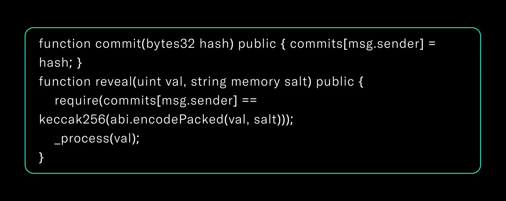 Commit-reveal code to prevent front-running attacks