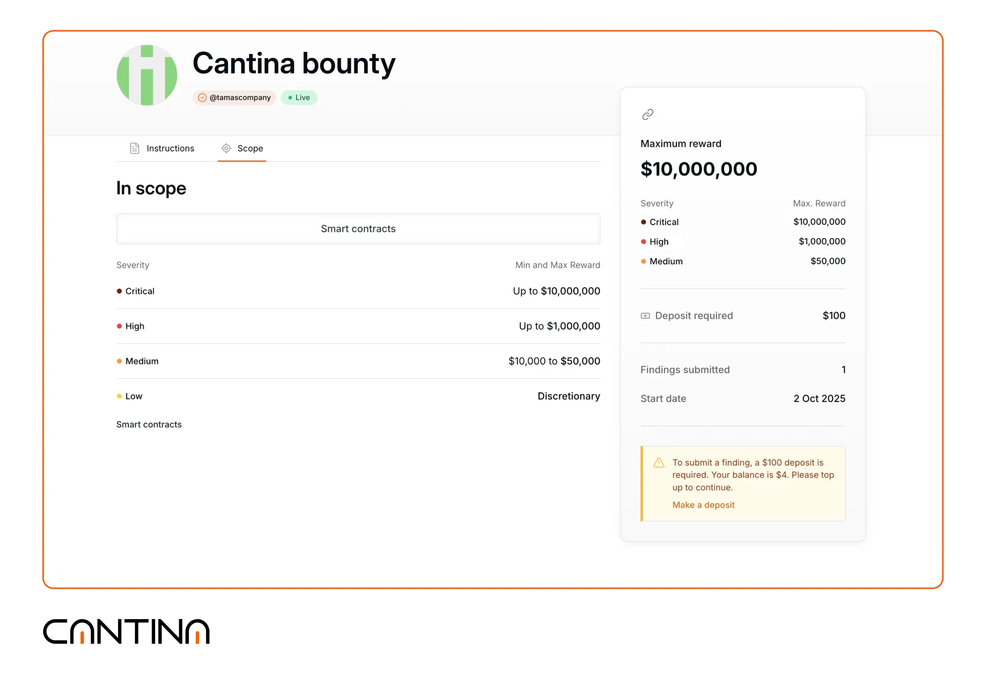 Cantina bug Bounties | Optional Deposit