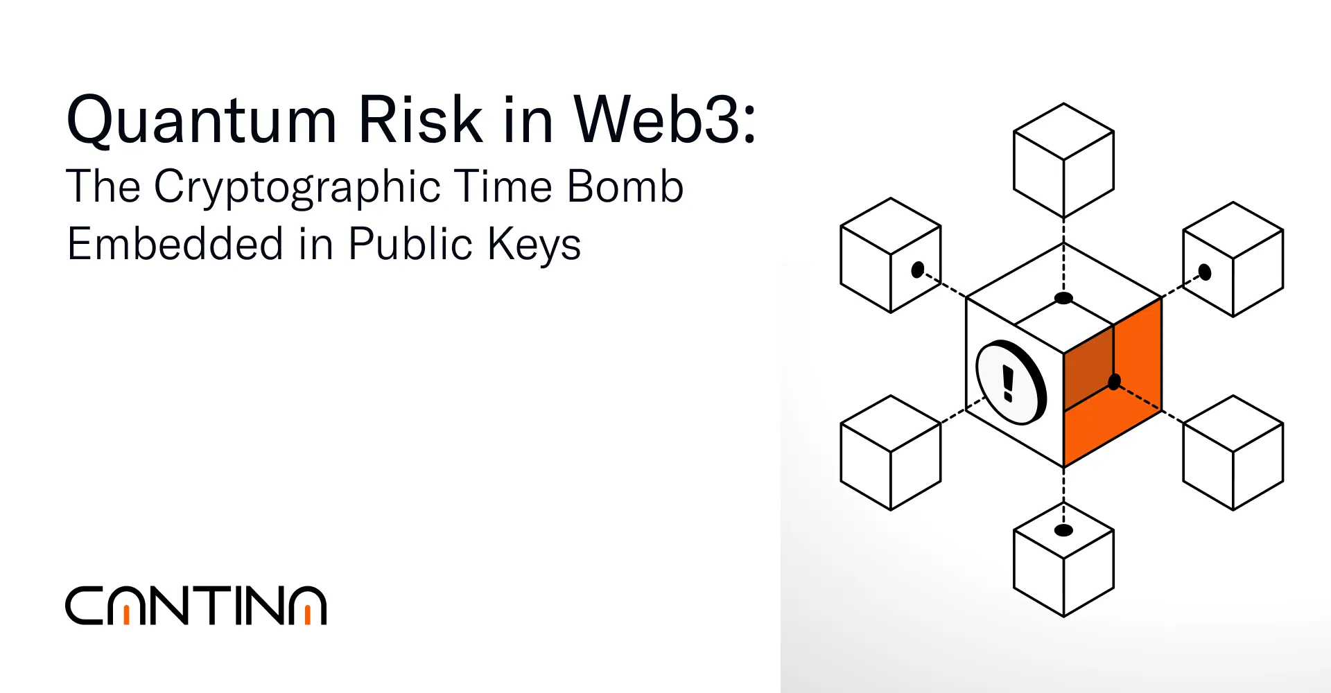 Quantum risk to Web3 public keys illustrated with blockchain cube diagram.