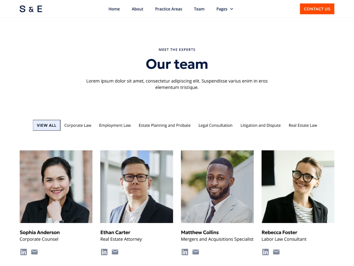 example of team page