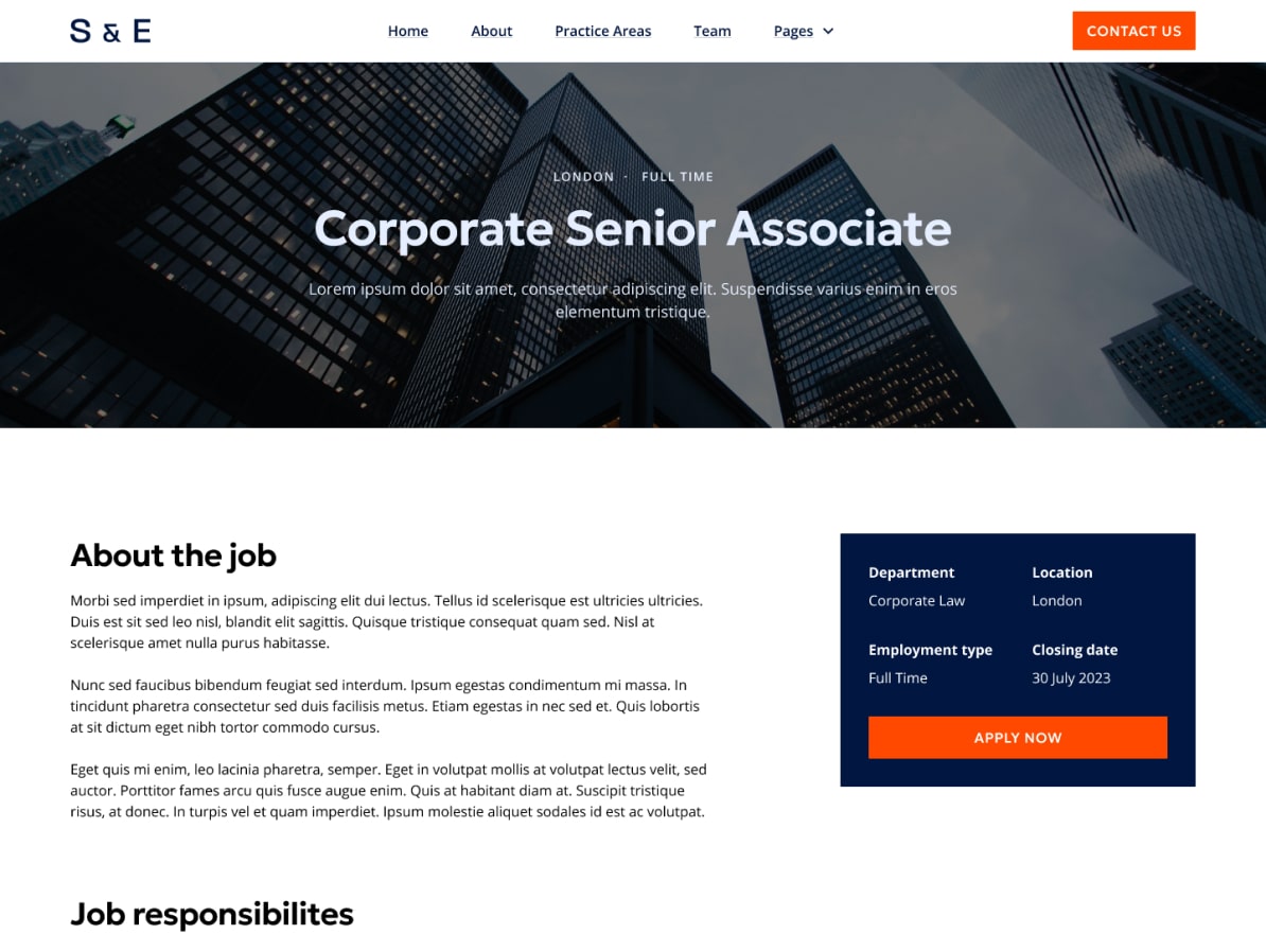 example of job post page