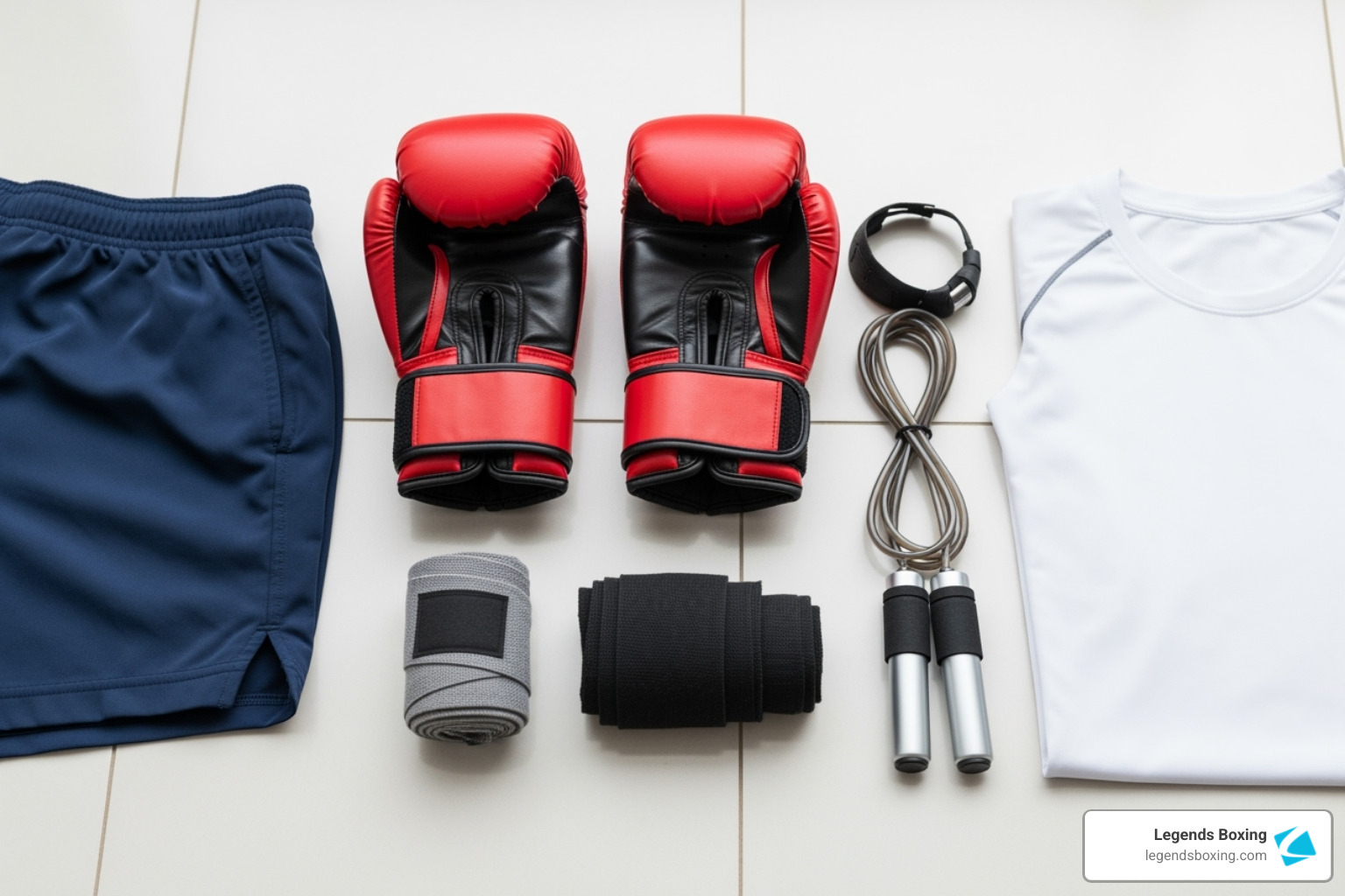 Basic at-home boxing gear laid out neatly - boxing lessons