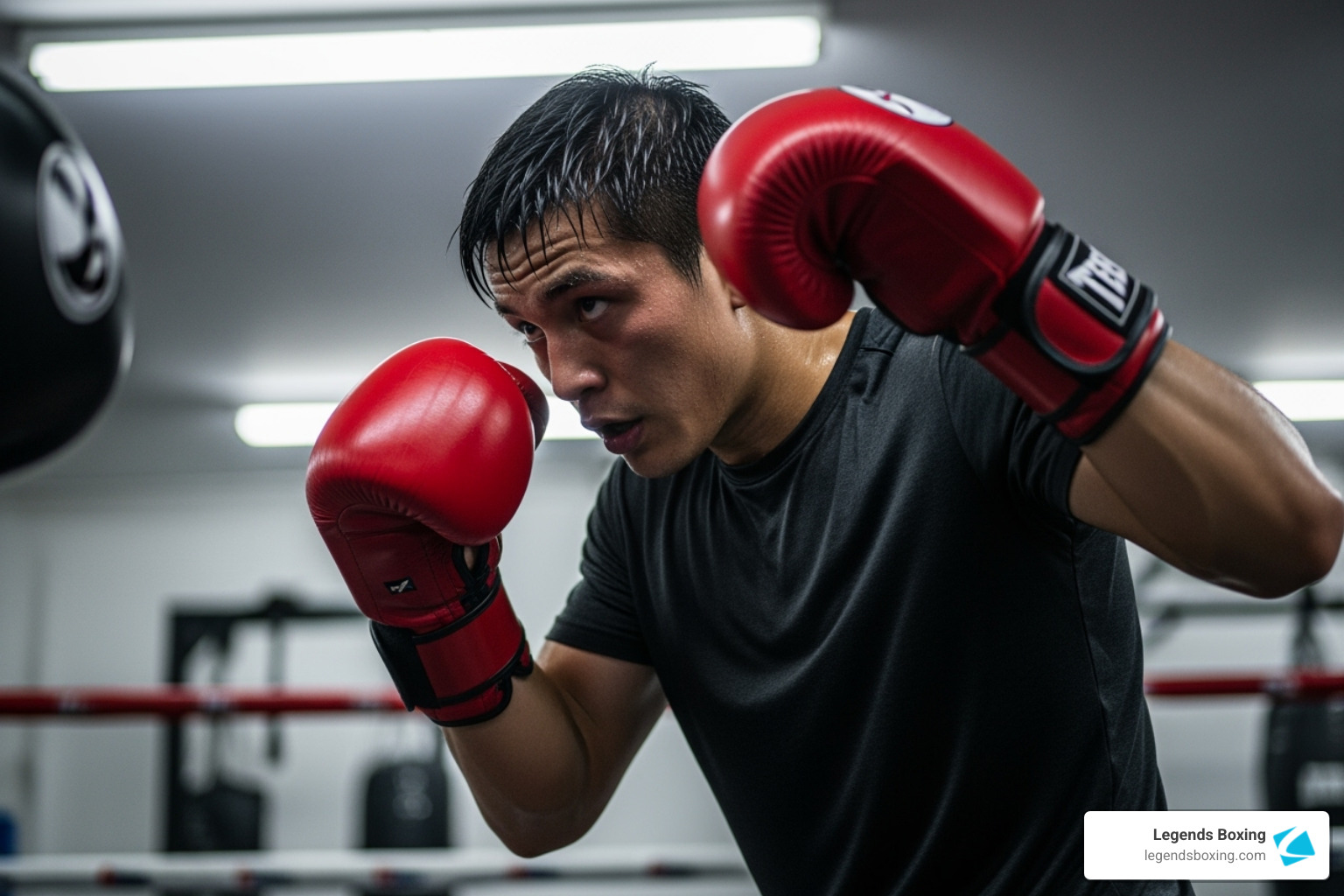 A boxer demonstrating a slip, moving their head slightly to avoid an incoming punch. - boxing skills for beginners