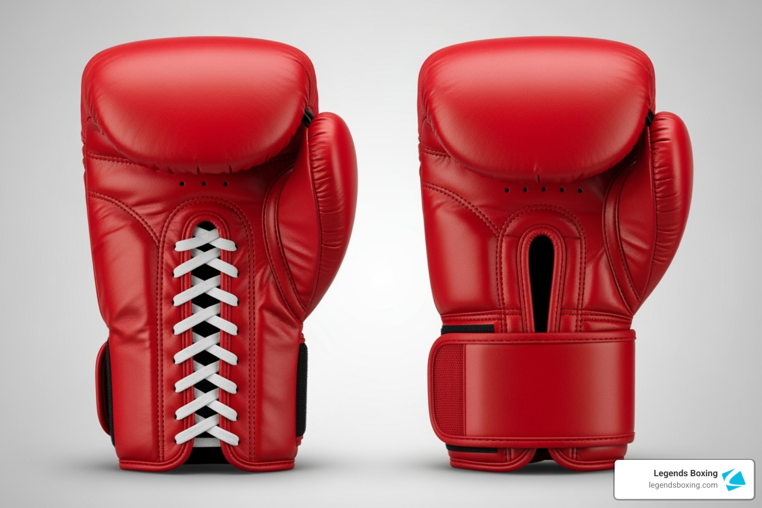A side-by-side comparison of a lace-up boxing glove and a Velcro boxing glove - boxing gloves how to choose size