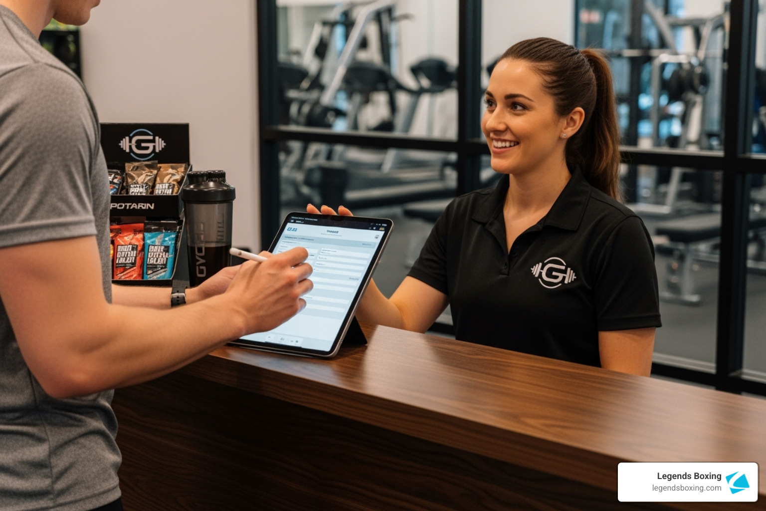 person signing up at a gym's front desk - boxing gym layton utah