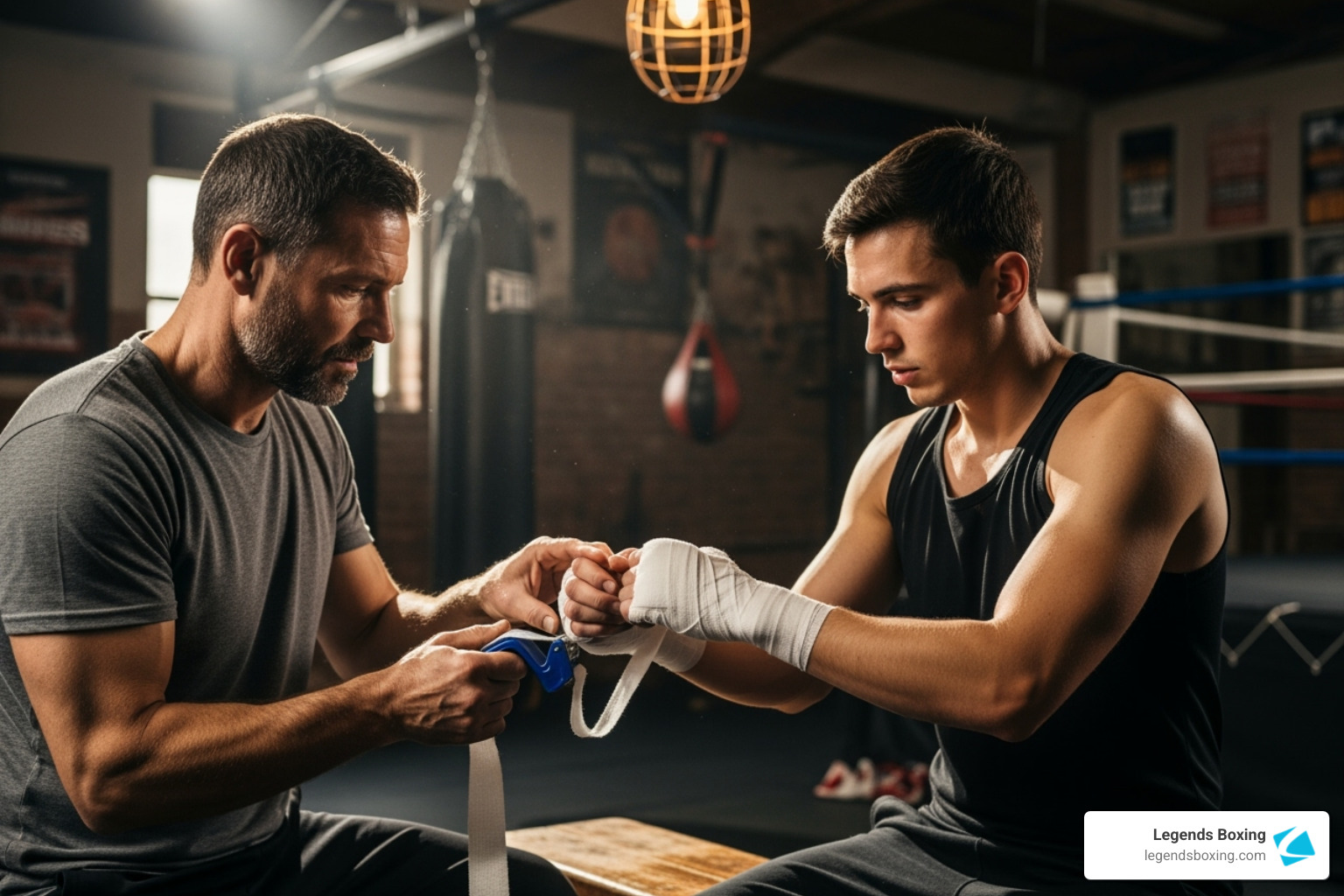 new member getting their hands wrapped by a trainer - boxing gym orem utah