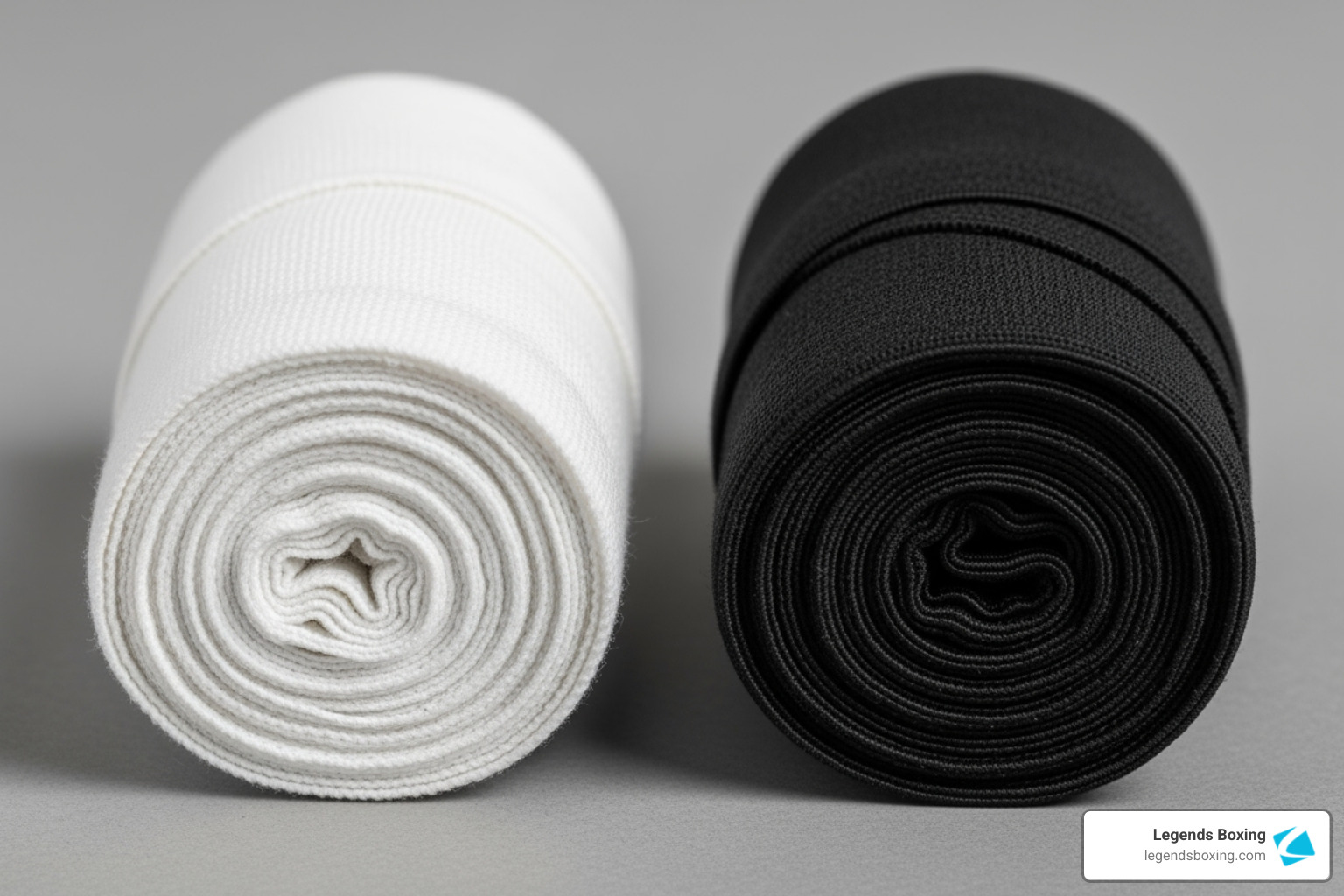 Different lengths and materials of boxing gloves hand wraps laid out side-by-side, showcasing a 120-inch cotton wrap next to a 180-inch elastic blend wrap - boxing gloves hand wraps Different lengths and materials of boxing gloves hand wraps laid out side-by-side, showcasing a 120-inch cotton wrap next to a 180-inch elastic blend wrap - boxing gloves hand wraps
