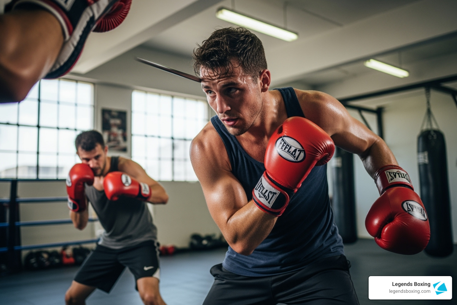 Boxer demonstrating a slip to the side and a duck/roll under a punch - beginner boxing moves