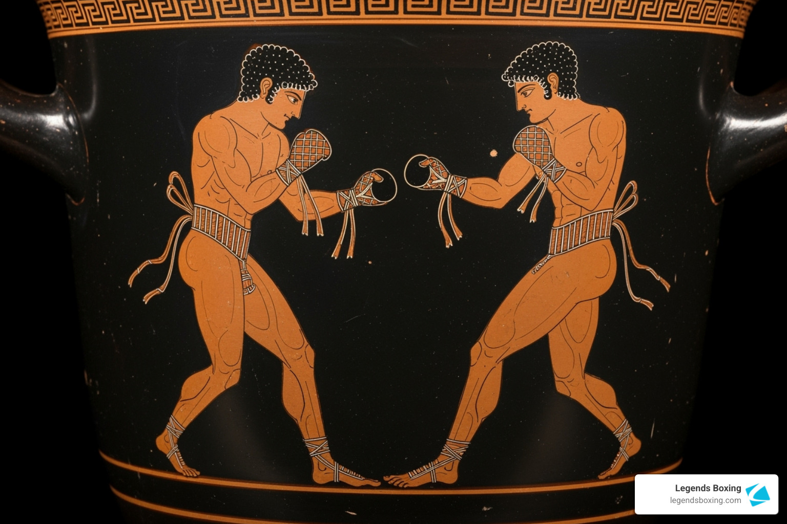Greek vase painting depicting boxers with himantes - ancient boxing gloves Greek vase painting depicting boxers with himantes - ancient boxing gloves