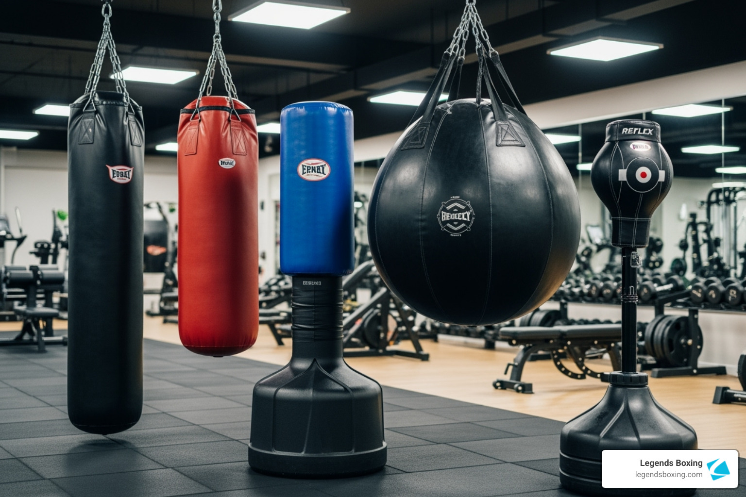 A lineup of various heavy punching bags in a modern gym, including hanging and freestanding models, showcasing different sizes and colors - heavy punching bags A lineup of various heavy punching bags in a modern gym, including hanging and freestanding models, showcasing different sizes and colors - heavy punching bags