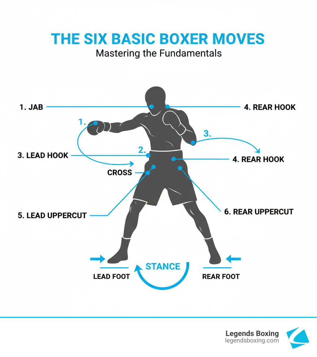 infographic showing six basic numbered punches on boxer silhouette with labels for jab cross hook uppercut and stance indicators - boxer moves infographic infographic showing six basic numbered punches on boxer silhouette with labels for jab cross hook uppercut and stance indicators - boxer moves infographic