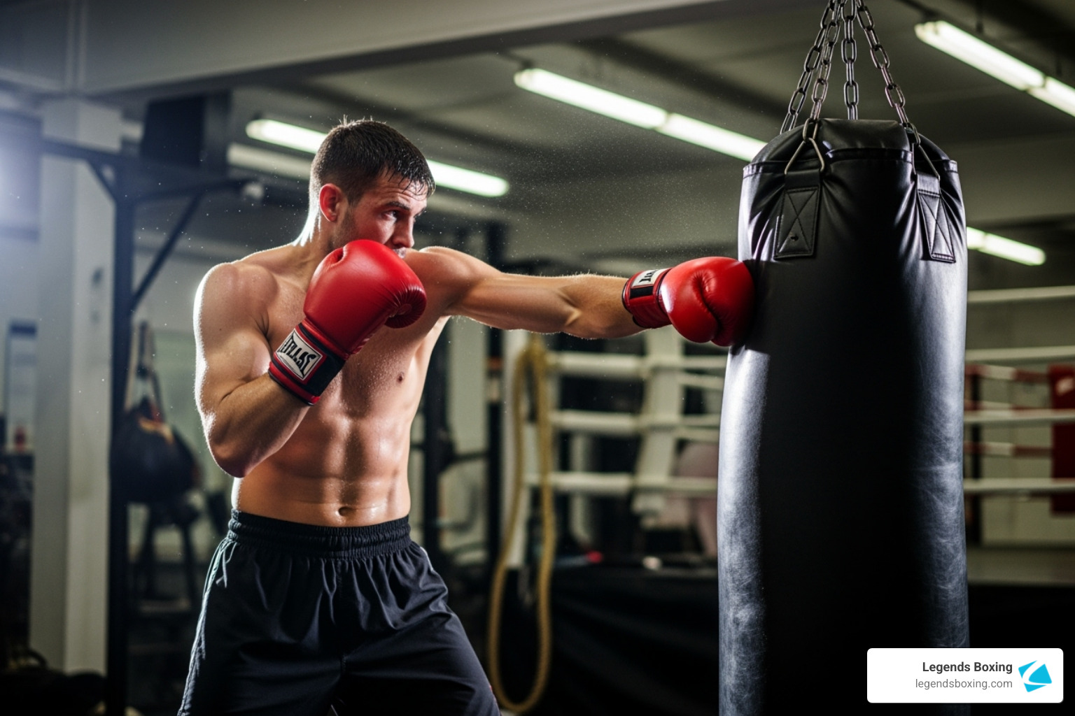 Person demonstrating a 1-2-3 combination - heavy bag combinations Person demonstrating a 1-2-3 combination - heavy bag combinations