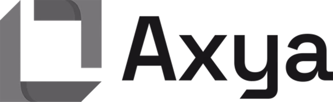 Axya logo with a geometric angular icon and the text 'Axya' in modern font.