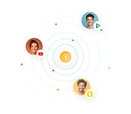 A circle with three people and a video camera.