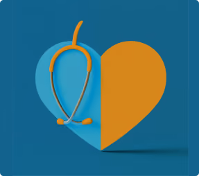 Blue and yellow image with showing a heart