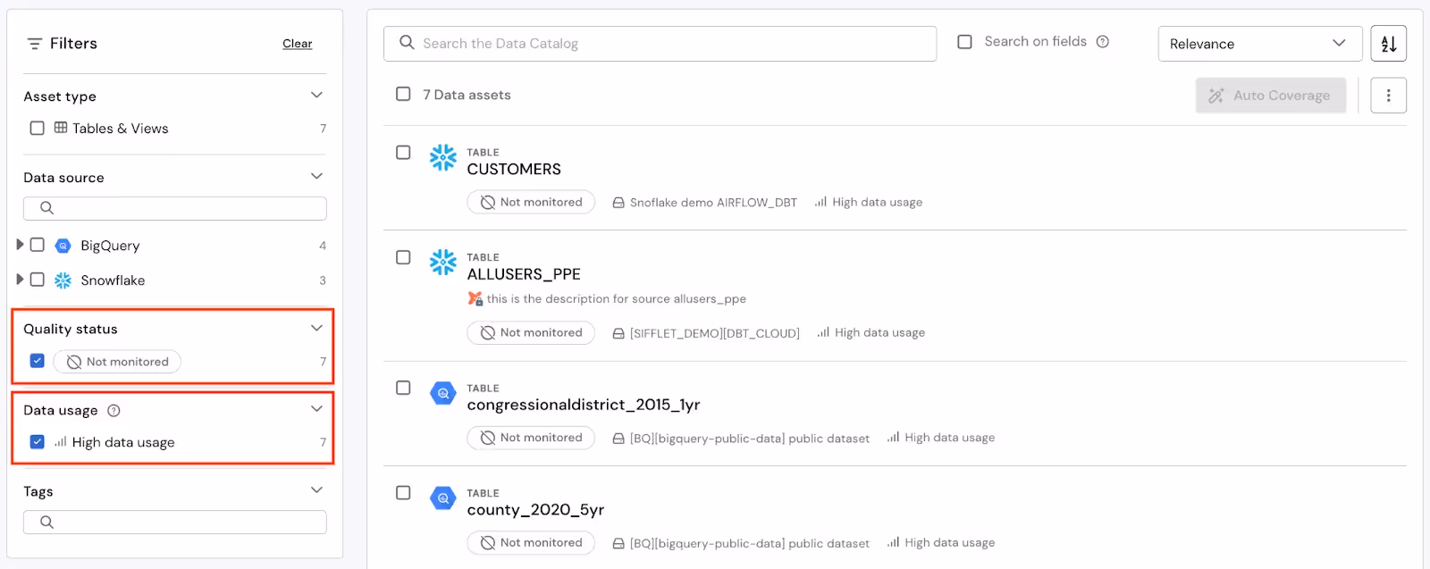 Data quality status on Sifflet's data observability platform