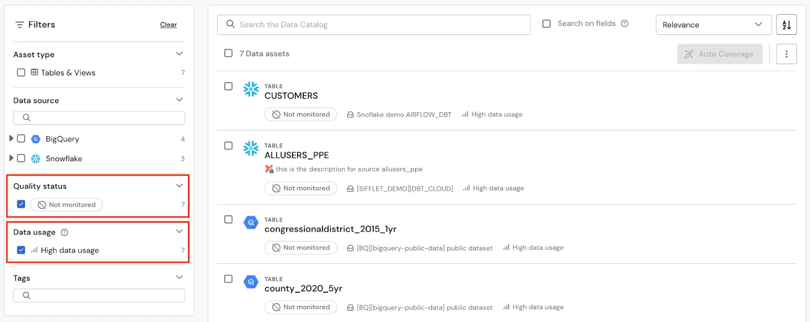 Data quality status on Sifflet's data observability platform