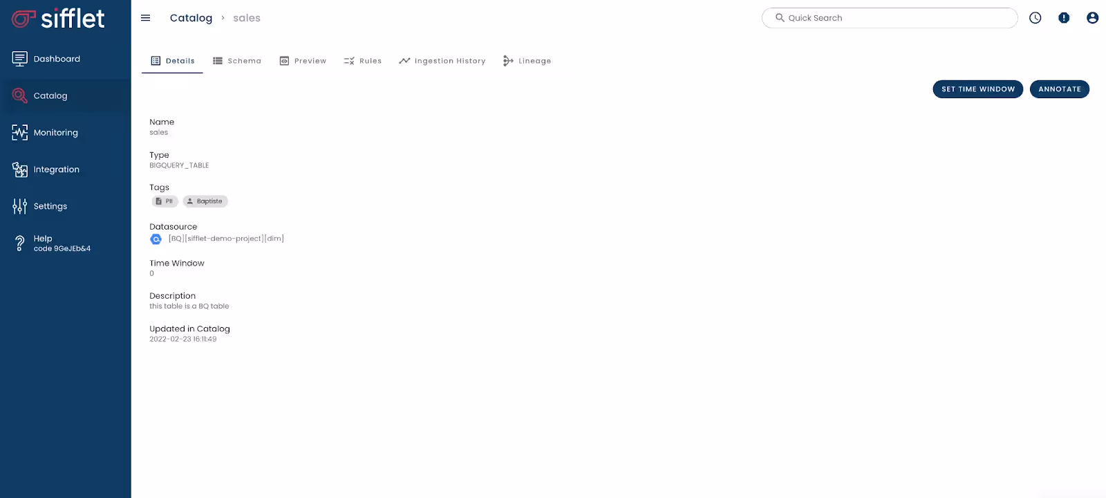 Data discovery on Sifflet's data observability tool
