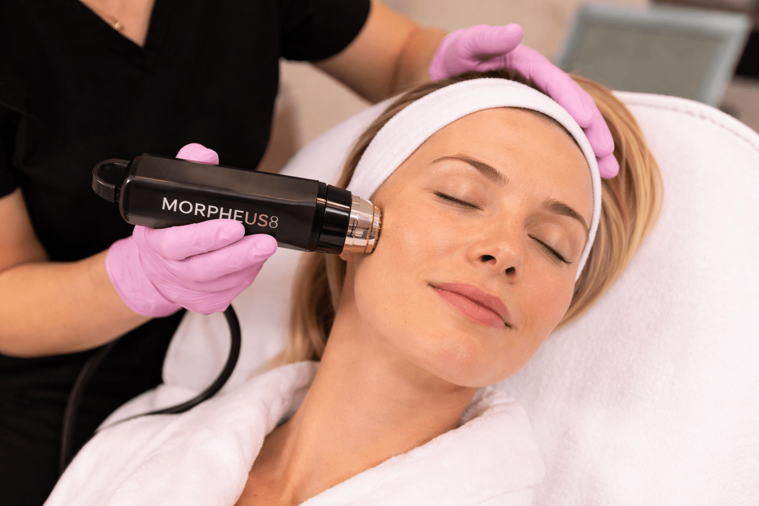 Patient receiving Morpheus8 skin tightening treatment at Belle Vie in Cerritos, California