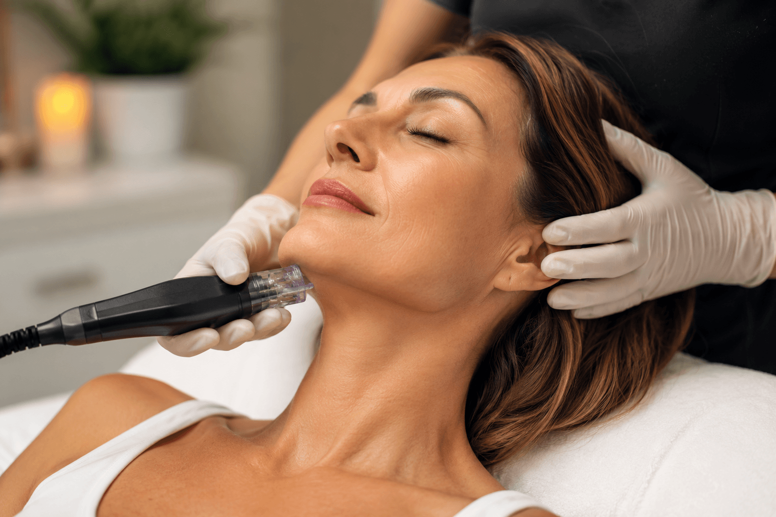 Morpheus8 treatment for jawline definition and jowl reduction at Belle Vie Med Spa in Cerritos, California