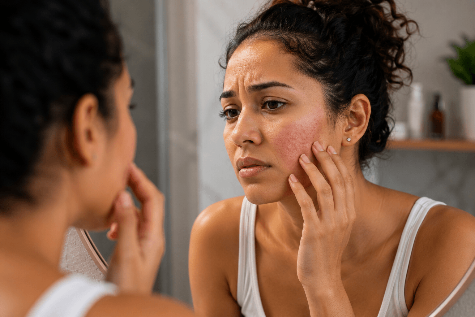 Esthetician performing microneedling treatment on a client's cheek at a med spa in Cerritos, California