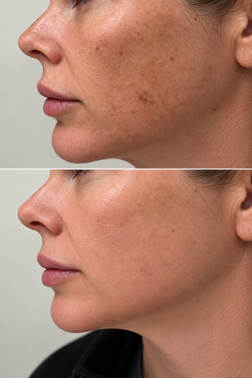 Denise IPL Photofacial before and after, before above and after below