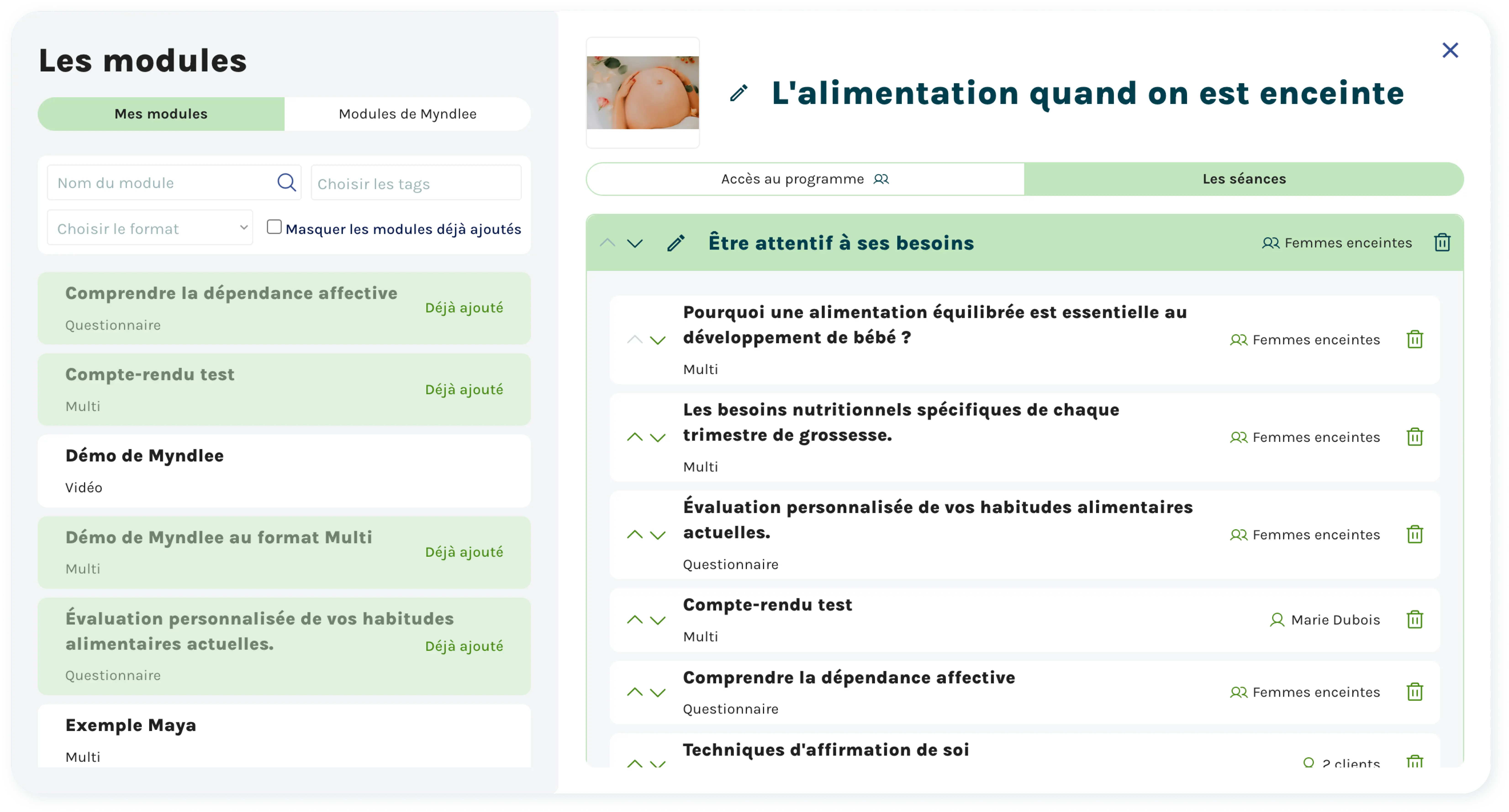 Interface d'un logiciel et application pour thérapeutes et coachs bien-être, montrant un tableau de bord intuitif et des modules de sophrologie sur ordinateur et mobile.