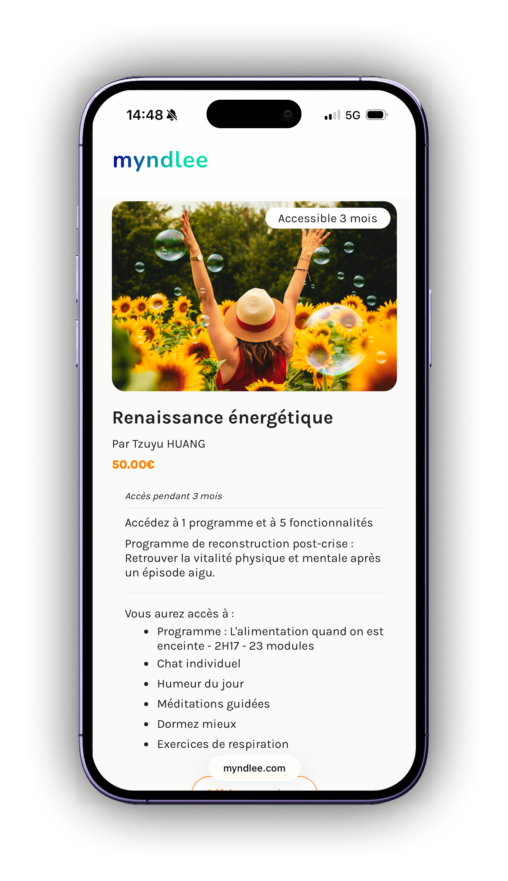 "Interface mobile colorée pour thérapeutes bien-être, offrant du contenu exclusif. L'app favorise l'engagement des utilisateurs et permet aux coachs de générer des revenus passifs.