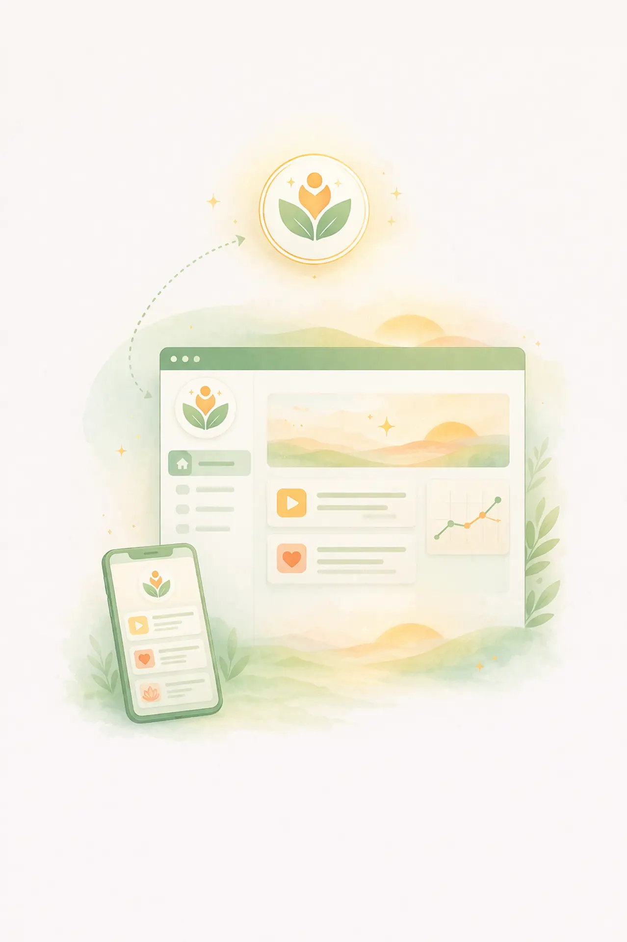 Femme détendue utilisant une application de coaching bien-être, illustrant un programme en ligne vendu par abonnement, générant des revenus passifs.