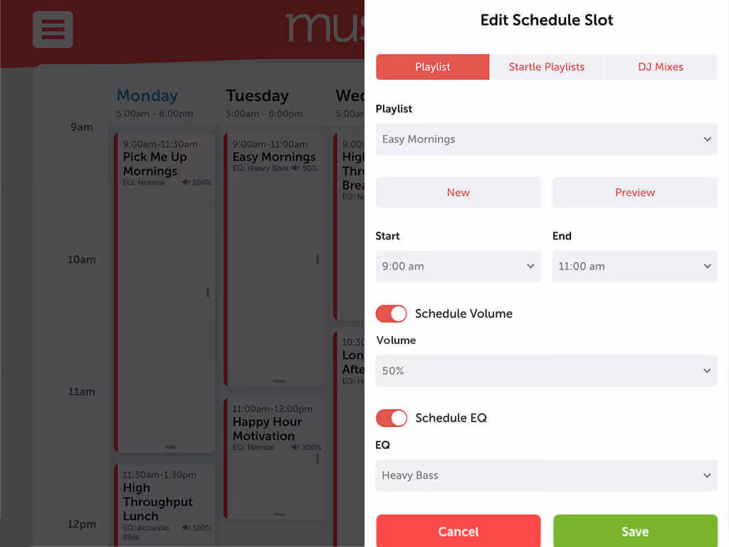 Volume and EQ controls