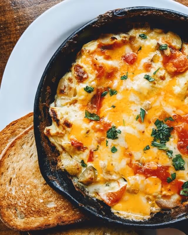 Bowl of pasta with side of garlic bread