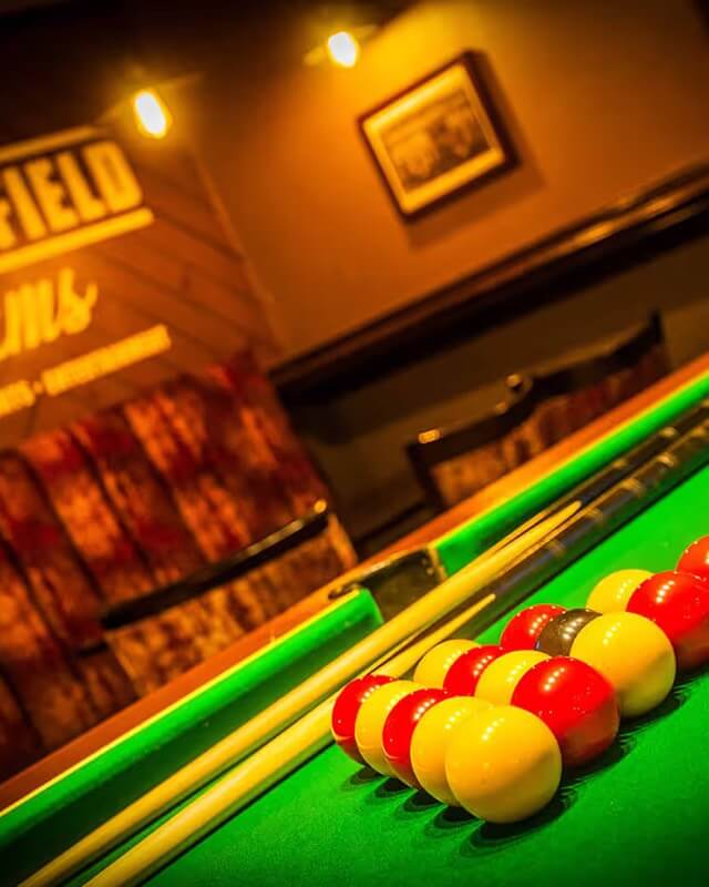 A well lit pool table