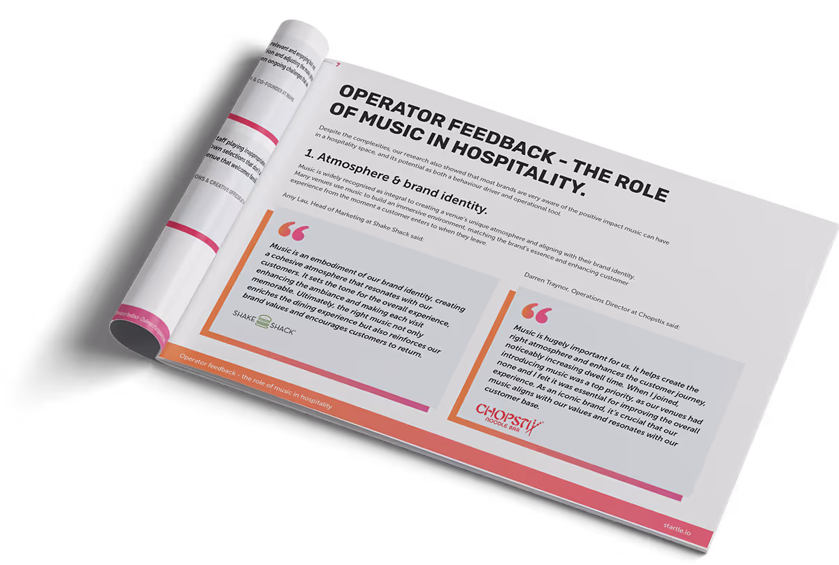 Example page from Startle whitepaper, showing the role of music in hospitality