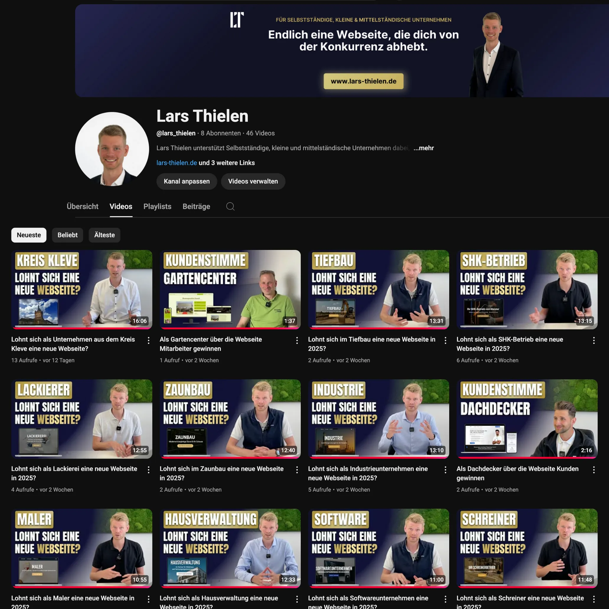 Screenshot YouTube-Kanal