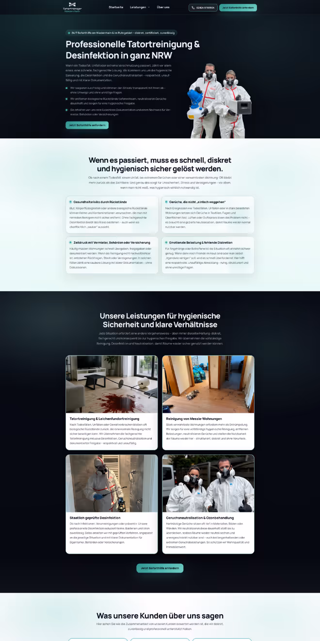 Mockup Webseite Desktop Tatortreiniger Niederrhein