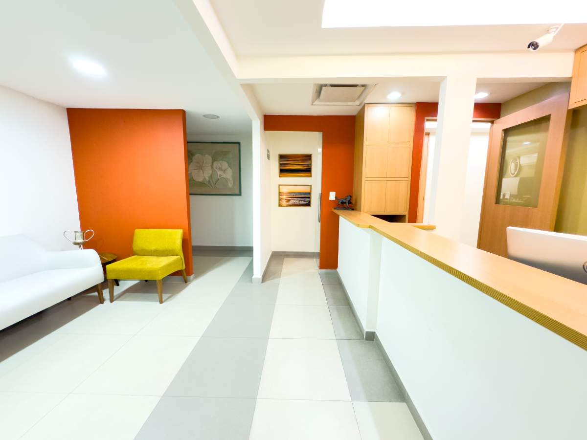 Recepction of dental consultory, where people can have checkups. 
