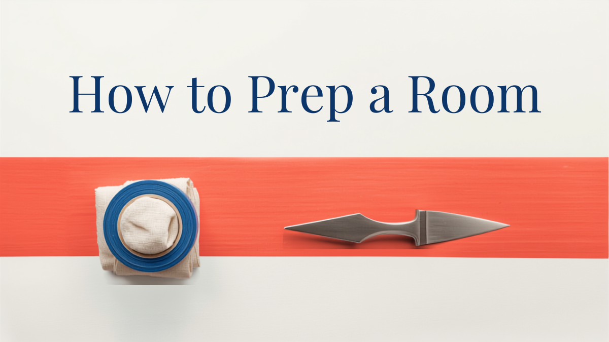 Empty Orange County living room covered in drop cloths and painter's tape, showing how to prep a room for painting