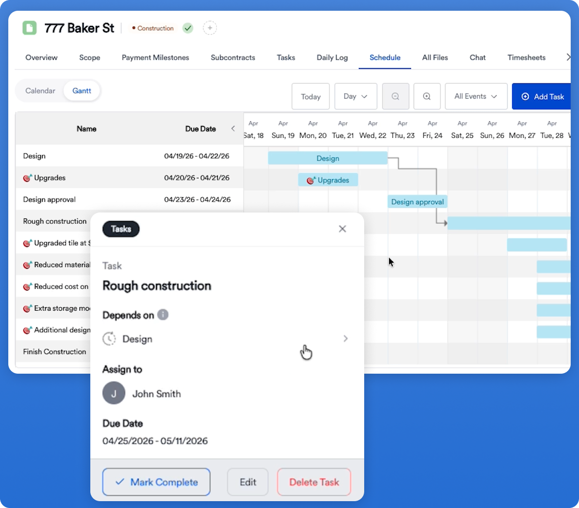 General contractor software features
