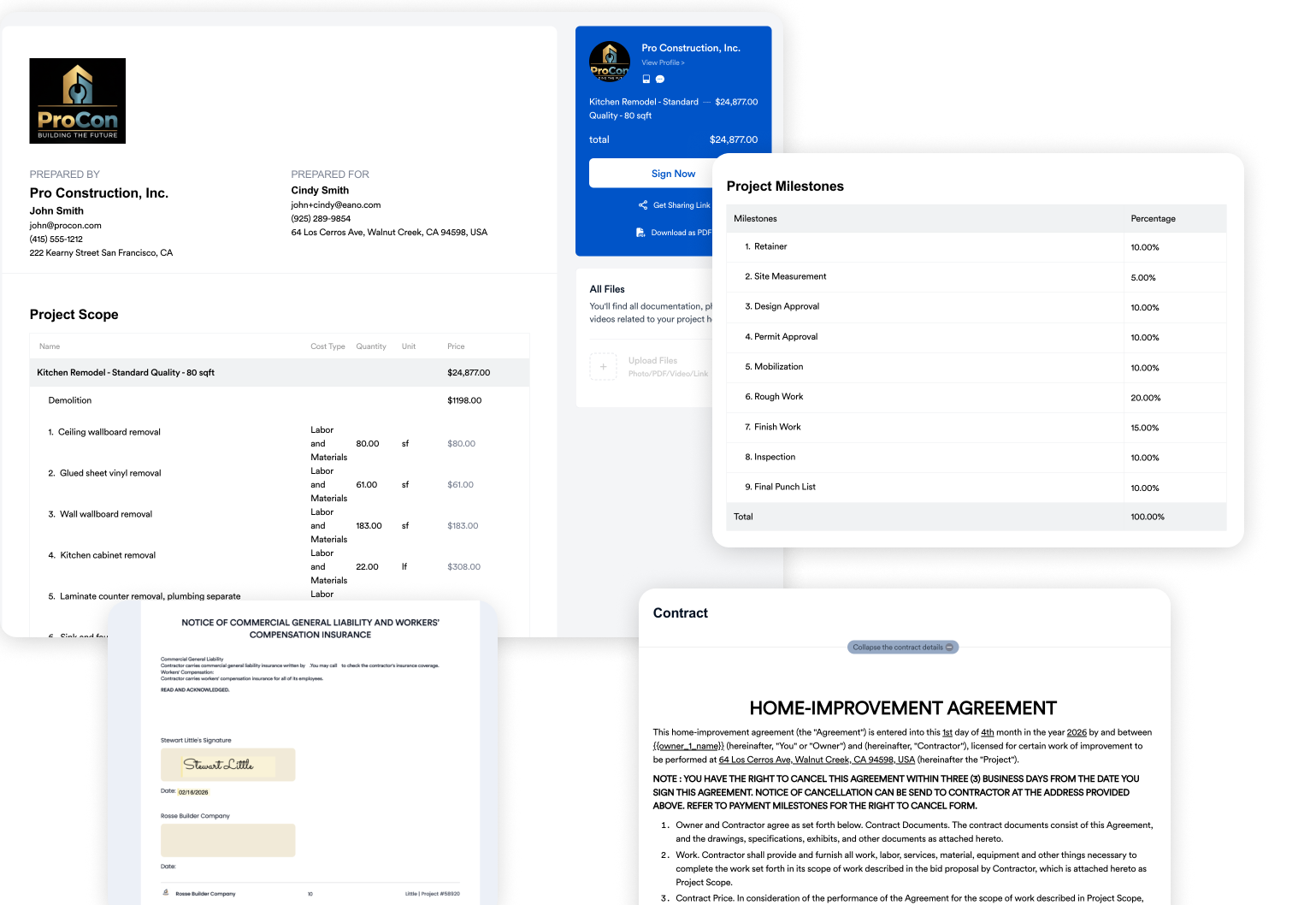AI quote generator for contractors turning a walkthrough into a signed proposal