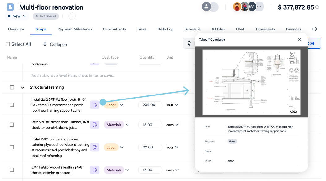 Estimator reviewing AI-detected quantities against the original drawing