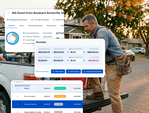 Construction job costing dashboard comparing budget and actual costs